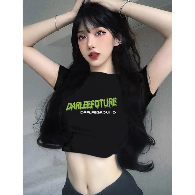 1*1純棉 高彈力夏季修身法式短款洋氣卡腰辣妹新款打底衫上衣