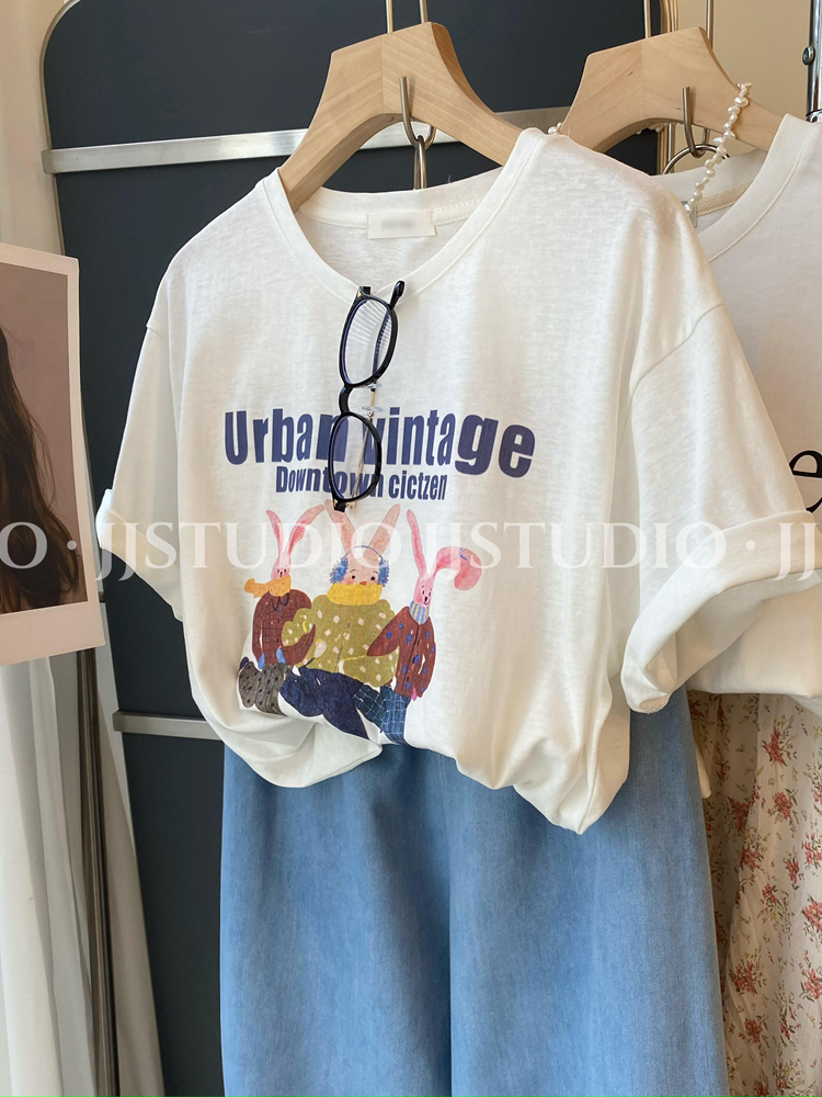 Official photo Heavy/combed cotton Back collar Seamed S-XXXL Summer short-sleeved T-shirt for women