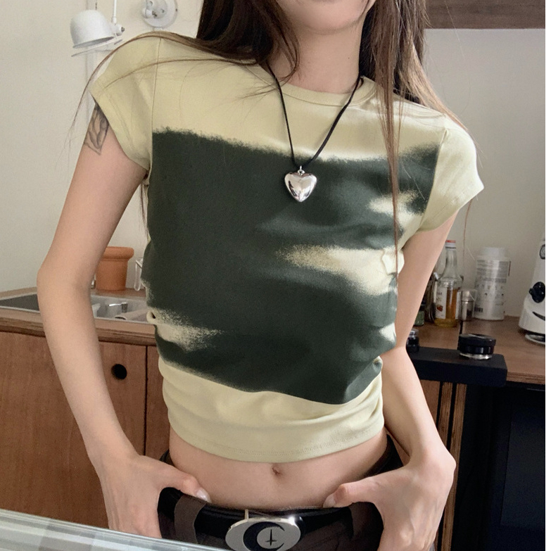 美式復古辣妹短款小眾印花顯瘦百搭T恤