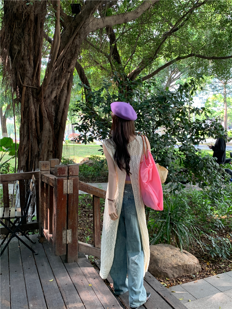 設計感小眾疊穿罩衫針織背心裙夏季女後背開叉長裙連衣裙別致裙子