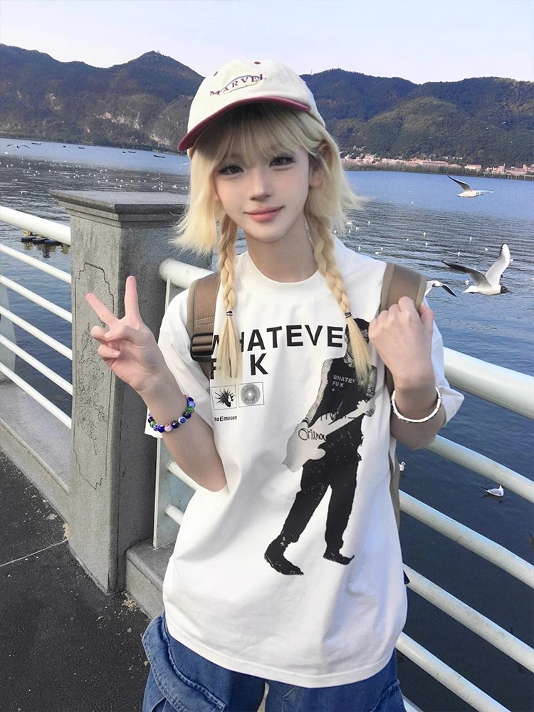 高質量純棉220克精梳緊密手感好直播品質前後印花短袖t恤女