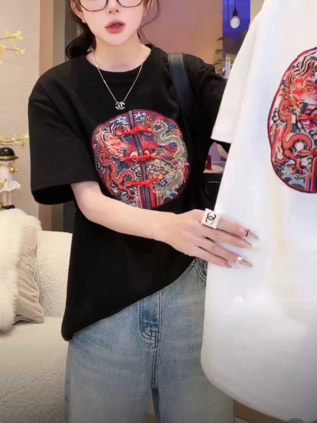 歐貨2024春女時尚復古設計感盤扣顯瘦短袖休閒T恤打底衫上衣小衫