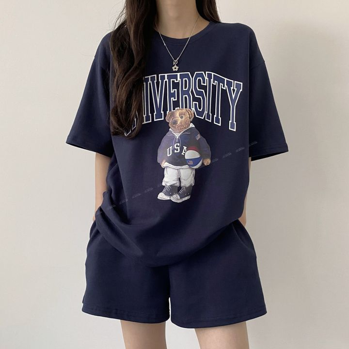 運動套裝女2024新款夏季韓版時尚寬鬆短袖T恤休閒短褲洋氣兩件套