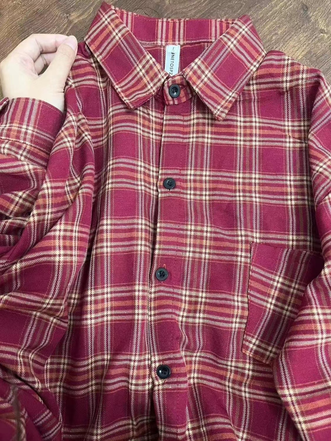 美式高級紅色格子襯衫女春秋2024新款寬鬆慵懶風長袖襯衣上衣外穿