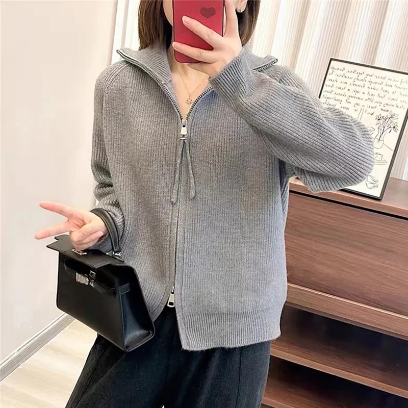 Sweater jacket 2024 spring and autumn new style temperament versatile age-reducing loose lapel lazy knitted bottoming top cardigan