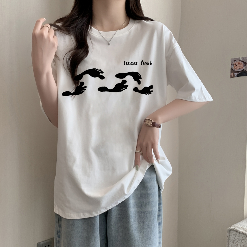 實拍 100%棉精梳純棉 印花夏裝短袖T恤女寬鬆韓版