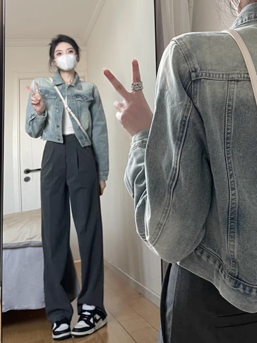 美式牛仔外套女短款2024年春秋新款復古設計感小眾小個子夾克上衣