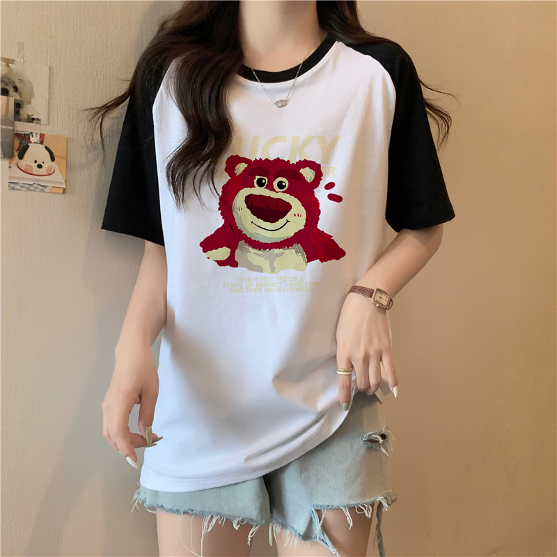 實拍200克純棉夏季新款插色圓領短袖t恤女潮
