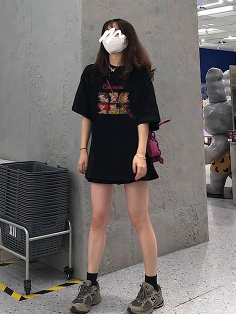 220克落肩寬鬆版型精梳純棉後包邊短袖T恤印花款