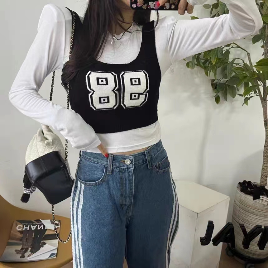 Spring and summer slimming pullover digital print knitted camisole
