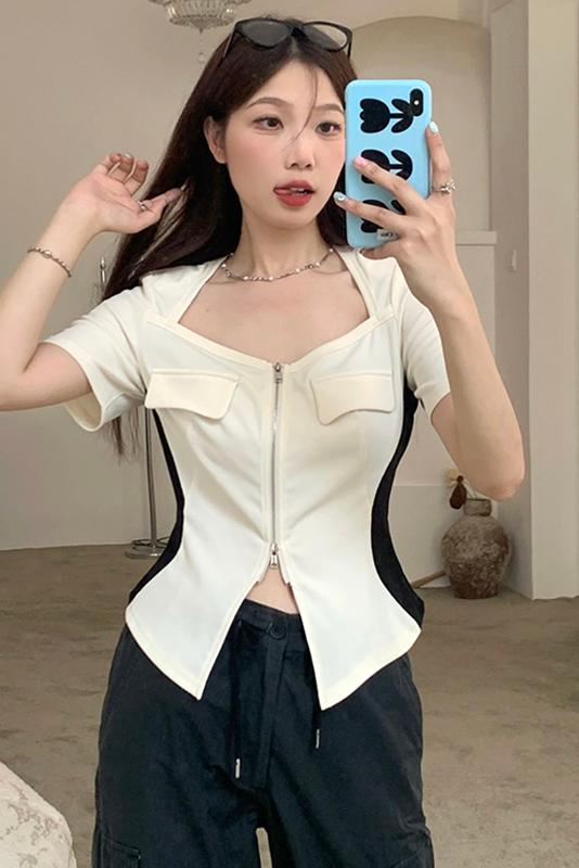 大碼正肩短袖t恤夏季女裝新款微胖MM遮肚子顯瘦辣妹短款百搭上衣