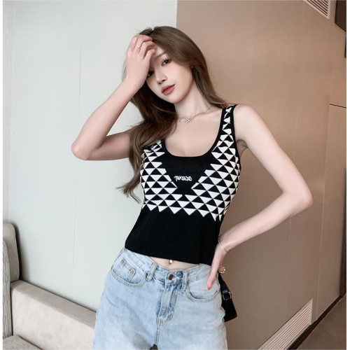 Hot Girl Plaid Vest Suspender Women's Summer Versatile Letter Contrast Color Checkerboard Checkerboard Designed Short Top for Inner and Outerwear