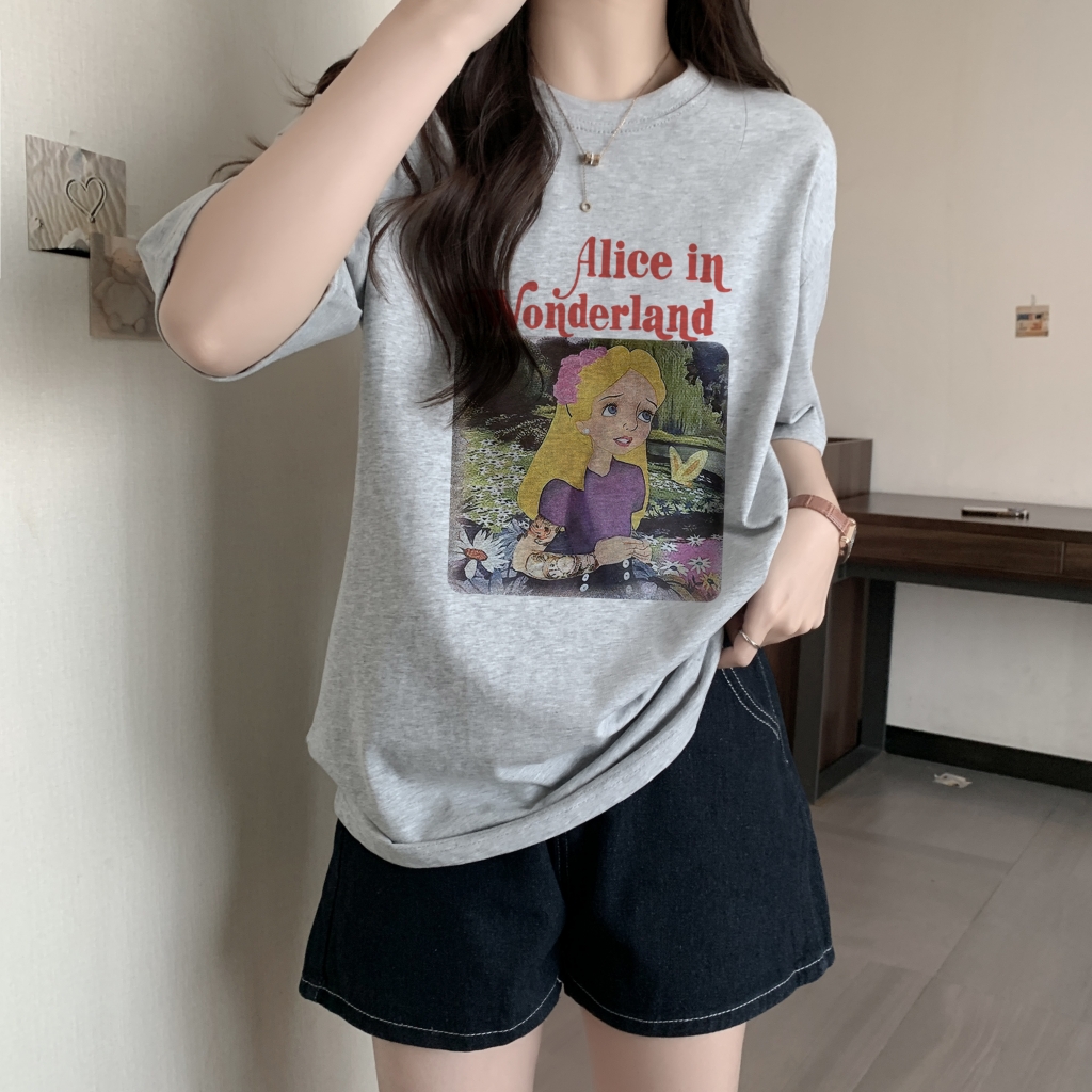 實拍 100%棉精梳純棉 印花夏裝短袖T恤女寬鬆韓版