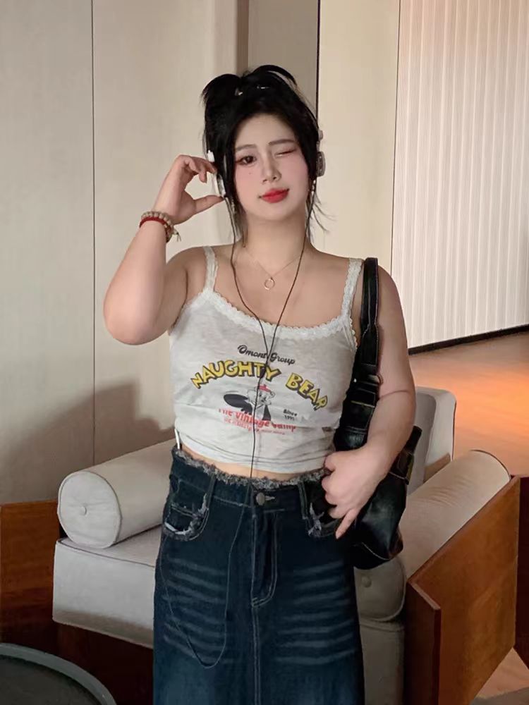 法式溫柔風氣質高級感夏季辣妹小眾印花蕾絲設計上衣女