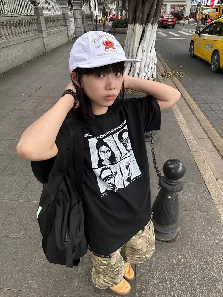 高質量純棉220克精梳緊密手感好直播品質前後印花短袖t恤女