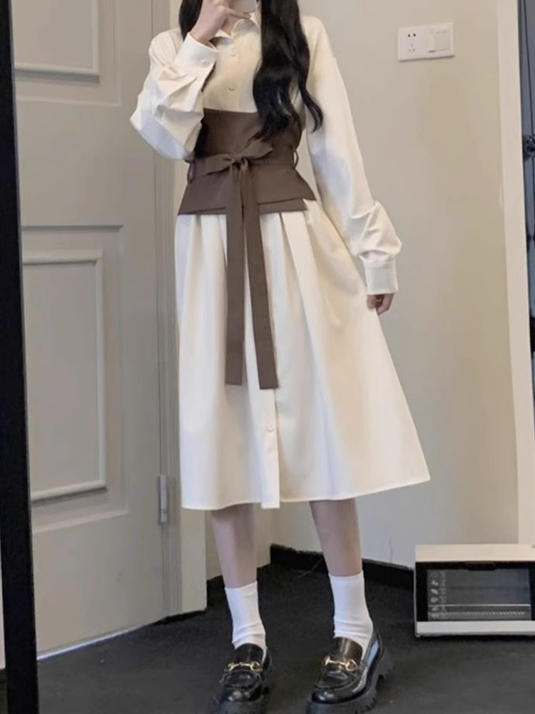 長袖襯衫裙子2024新款女裝春秋季法式氣質顯瘦小個子冬季連衣裙子