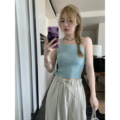 Sweet and Spicy Knitted Halter Sleeveless Camisole Women's Summer Outerwear Niche Slimming Short Navel Top