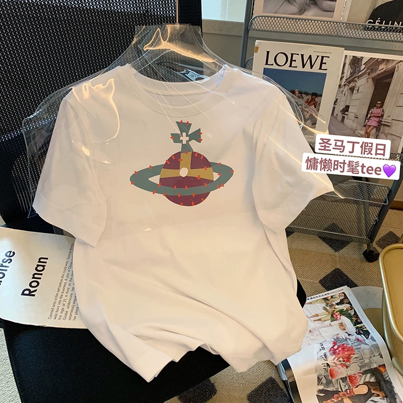 220克抖音爆款落肩寬鬆版型精梳純棉後包邊短袖T恤印花款