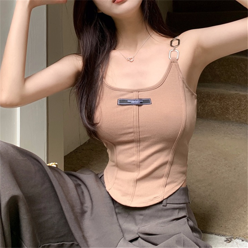 辣妹風韓版純欲字母鏈條修身吊帶背心女夏季內搭帶胸墊小個子上衣