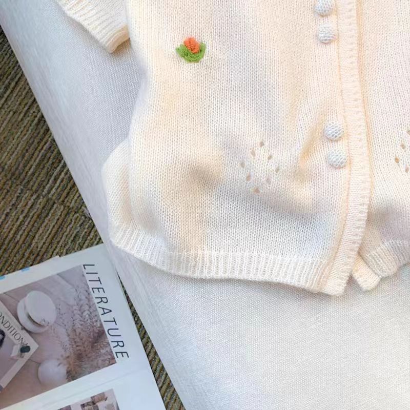 日系軟糯刺繡針織開衫春夏洋氣減齡短袖小衫