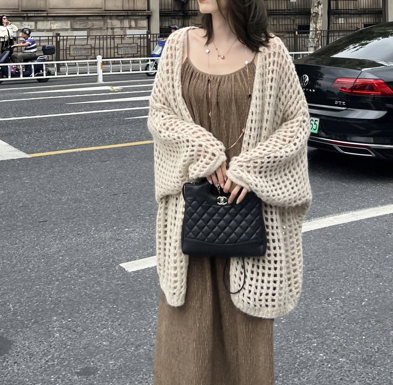 2024早春新款鏤空針織開衫女長袖外搭網織小罩衫毛衣外套短款上衣