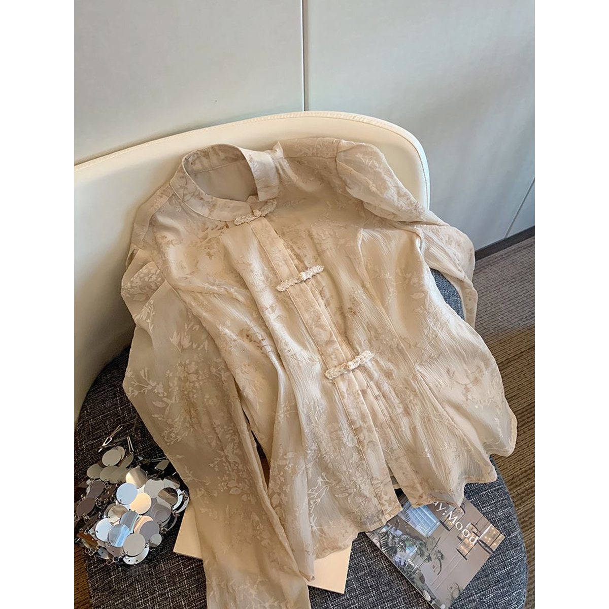 質檢官圖復古新中式刺繡盤扣襯衫女2024春秋新款氣質國風高級襯衣