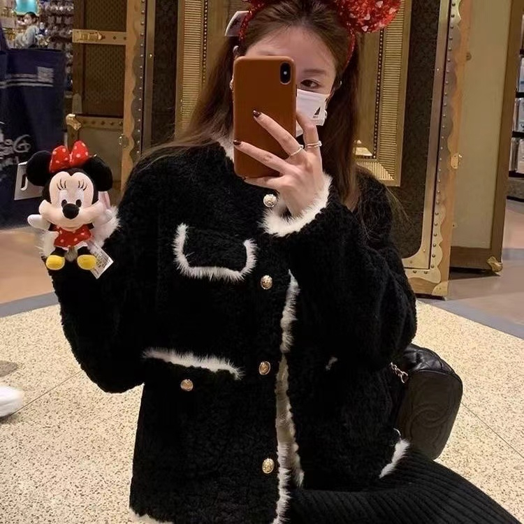 羊羔絨氣質穿搭上衣女小香風皮毛一體設計感加厚保暖短外套