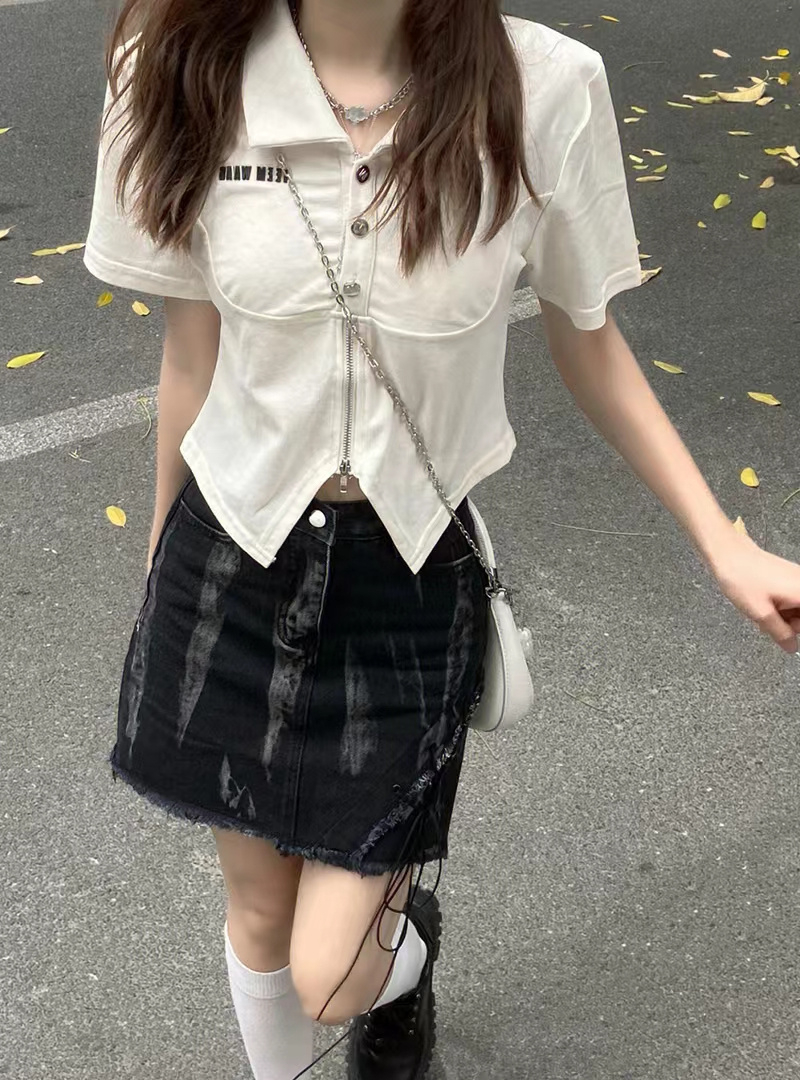 不規則polo衫短袖t恤女夏ins潮設計感小眾chic港味甜辣妹半袖上衣
