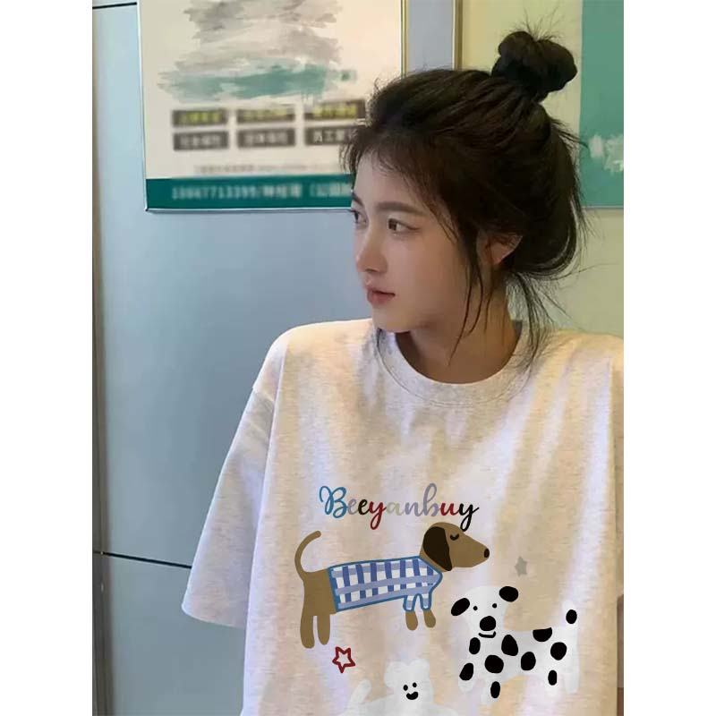200克精梳純棉新款T恤女寬鬆大碼設計潮牌版印花上衣
