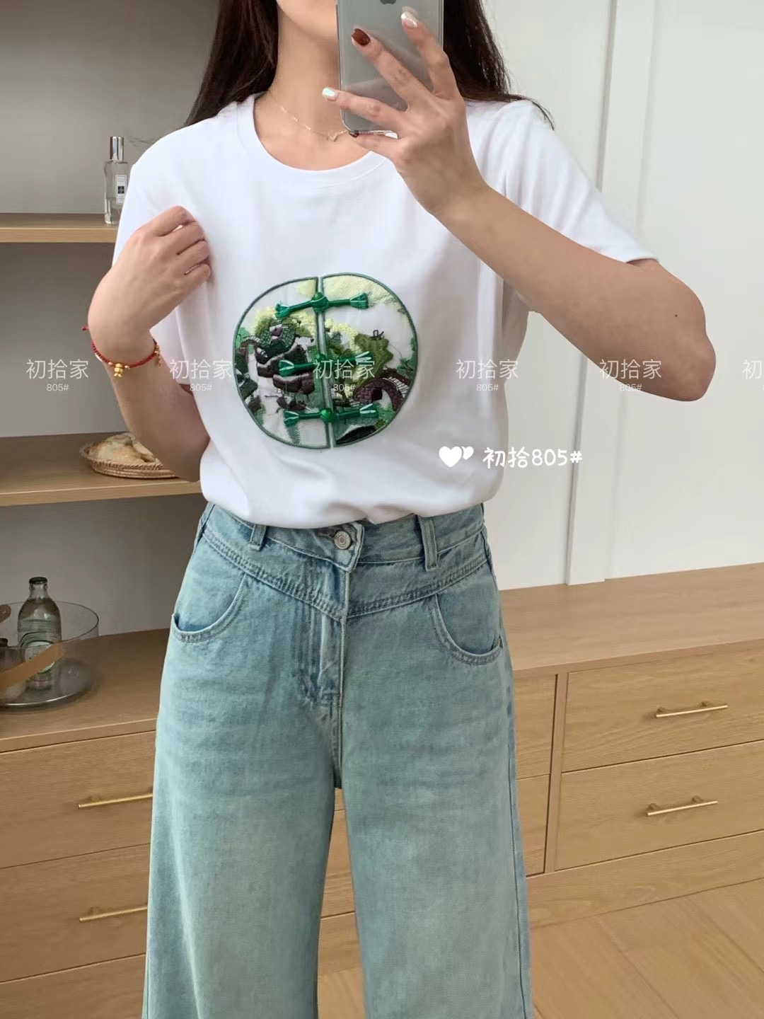 新中式國風短袖T恤女2024春裝新款圓領寬鬆慵懶休閒國潮打底上衣