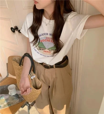 純棉 短袖t恤女寬鬆韓版ins潮2024春夏季新款中長款半袖上衣ins潮
