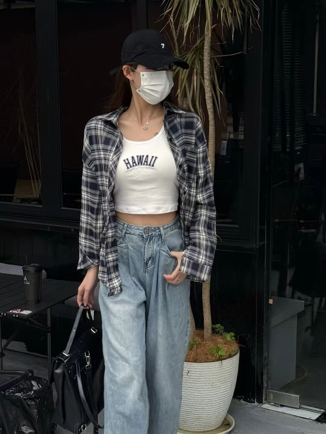 2024春季復古港風格子襯衫外套女長袖休閒垂感襯衣設計感小眾上衣
