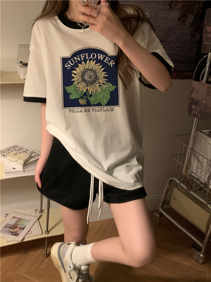 實拍100%純棉包領夏季新款韓版寬鬆短袖t恤女潮
