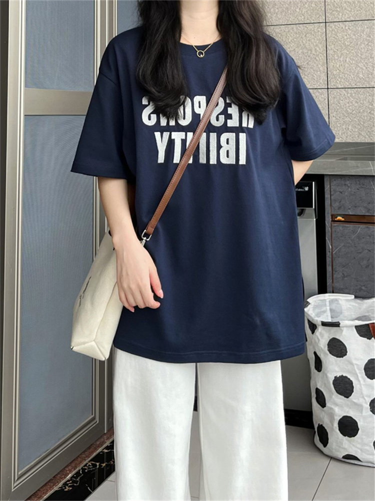 220克落肩寬鬆版型精梳純棉後包邊短袖T恤印花款
