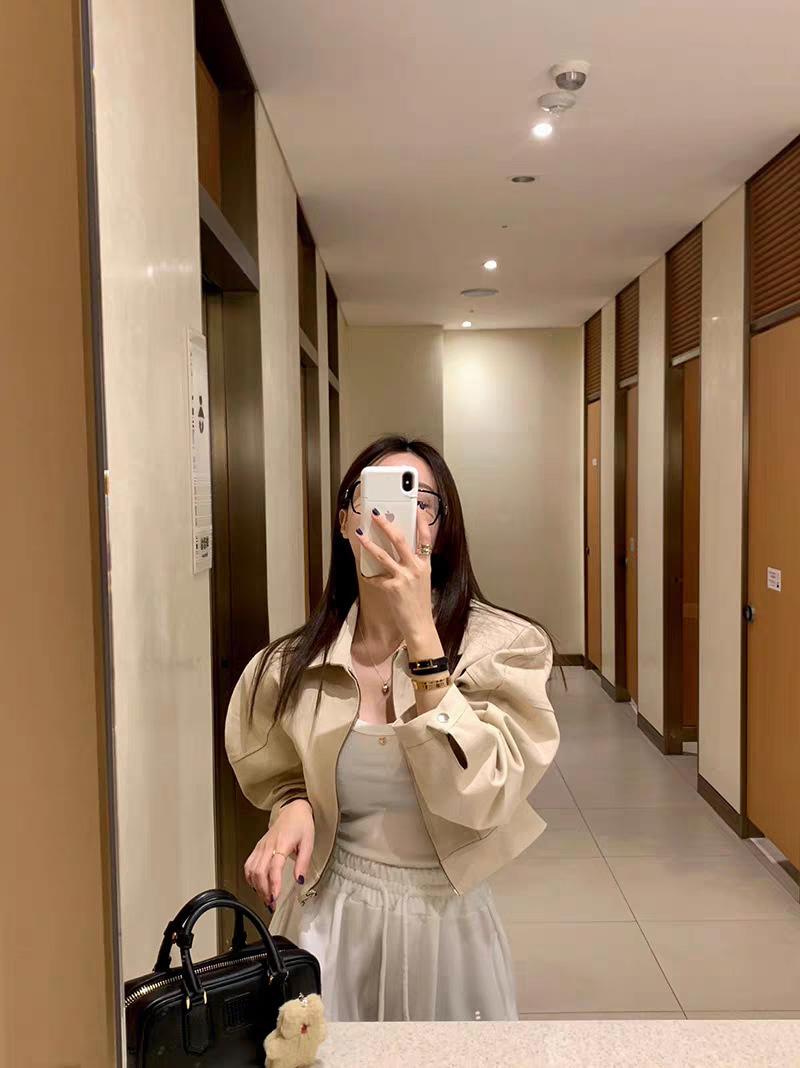 South Korea Dongdaemun 2024 Spring New Women's Fashion Lapel Zipper Short Jacket Women