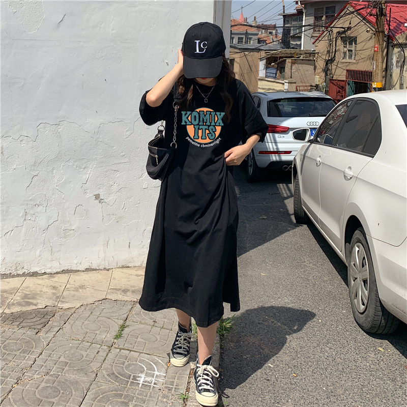 實拍包領6535拉架夏季新款韓版寬鬆連衣裙短袖t恤女