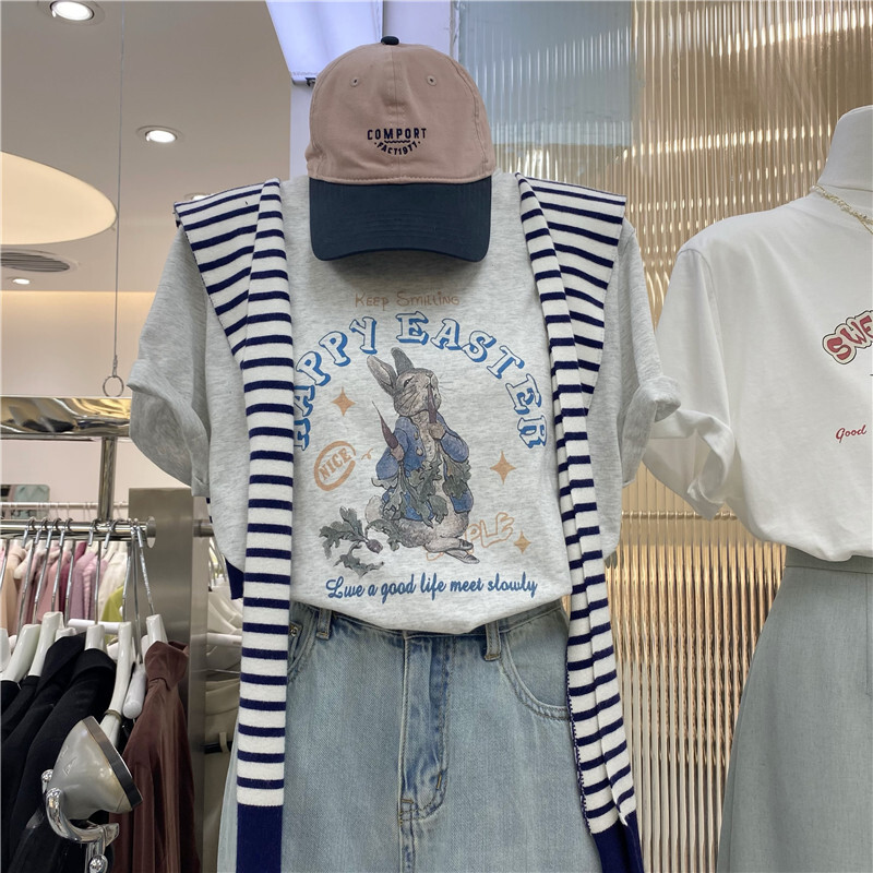 官圖 重磅/精梳純棉 後包領 有縫邊 S-XXXL 夏裝短袖T恤女