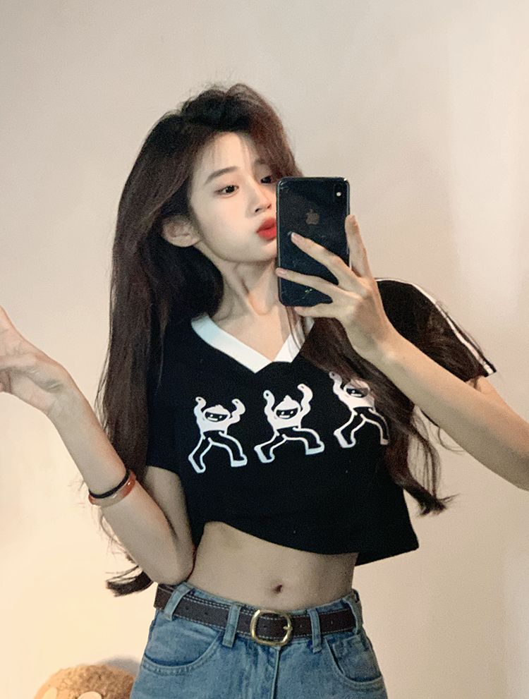 原創~實拍~印花設計感小眾顯瘦修身短袖T恤女夏