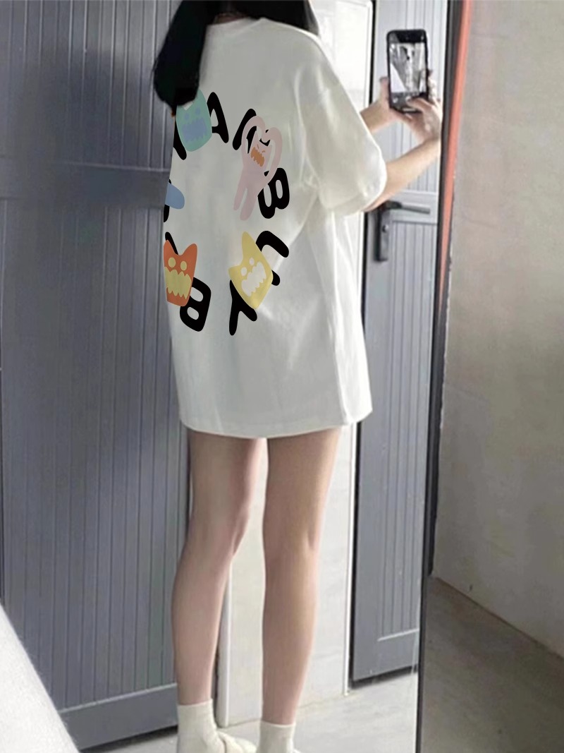 高質量純棉220克精梳緊密手感好直播品質前後印花短袖t恤女