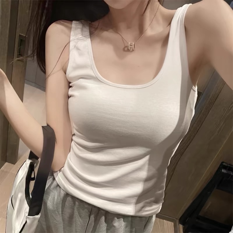 官圖夏季白色小吊帶背心網紅外穿工字運動上衣無袖t