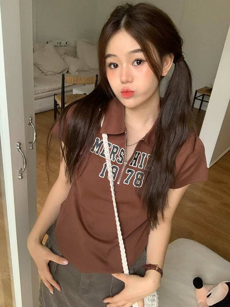 美式小眾辣妹設計顯瘦百搭印花休閒短袖 上衣