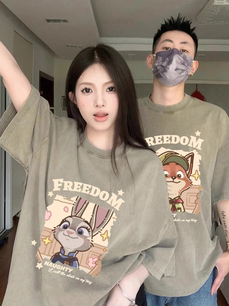2024新款超火高級感早春情侶裝夏裝t恤短袖潮牌不一樣純棉女衣服