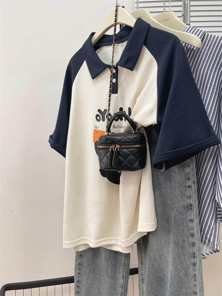 實拍250克珠地polo領T恤女裝短袖夏季寬鬆上衣潮牌中長款