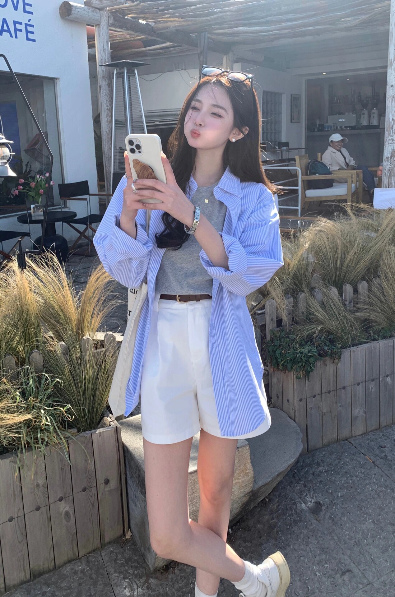 藍色條紋襯衫外套女早春2024新款法式小眾設計感襯衣長袖上衣外穿