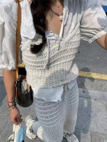 韩国东大门 时尚编织针织吊带背心直筒半身裙套装
