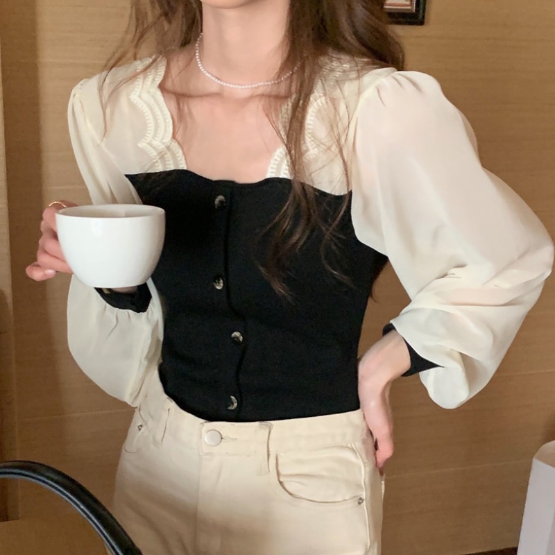 法式氣質長袖襯衫女設計感小眾拼接襯衣上衣秋冬季洋氣內搭上衣
