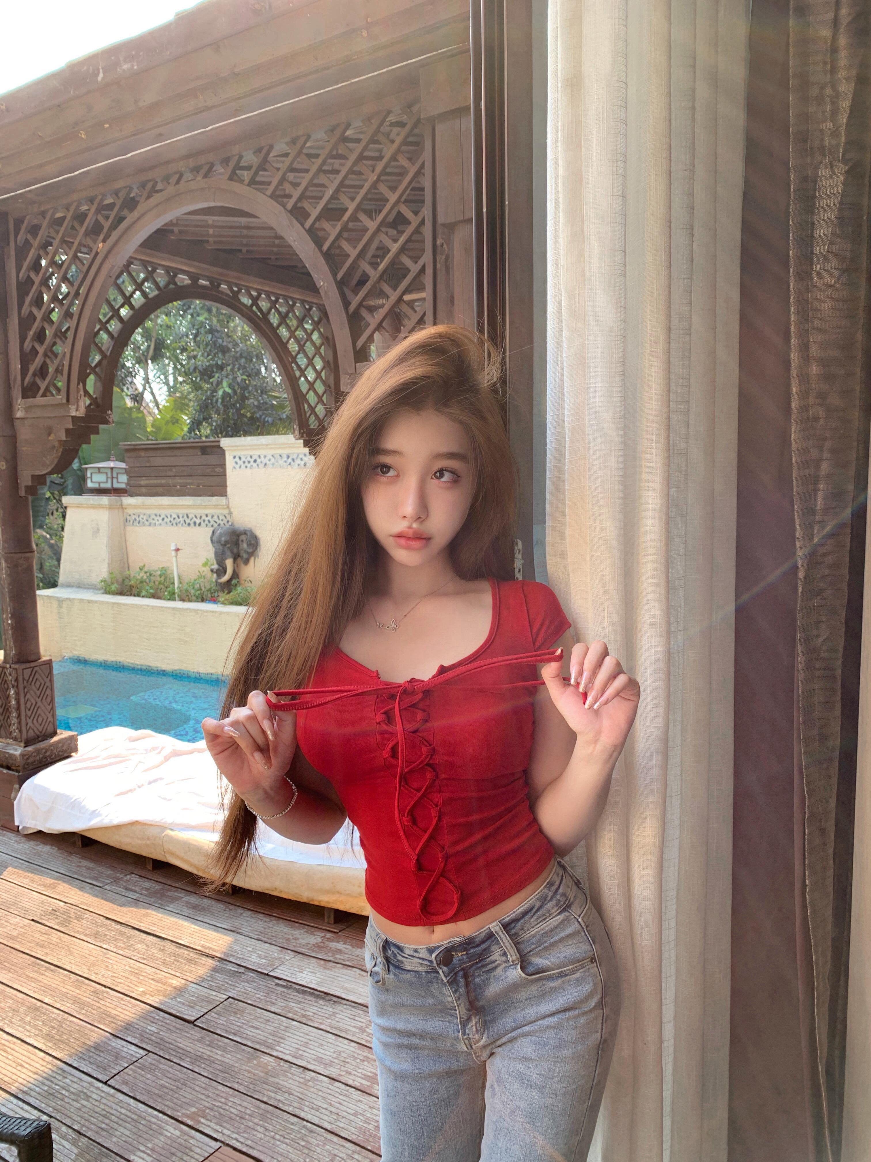 實拍 純欲辣妹性感系帶U領小眾設計感短袖T恤上衣女