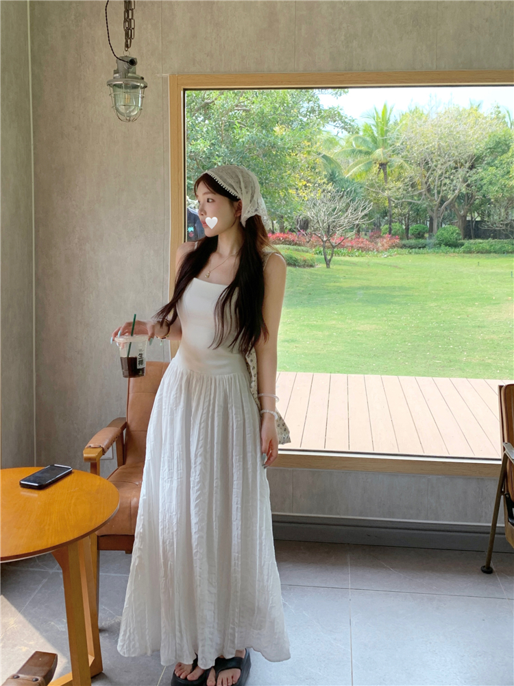 Real shot~Spring new French sweet retro gentle style suspender dress for women