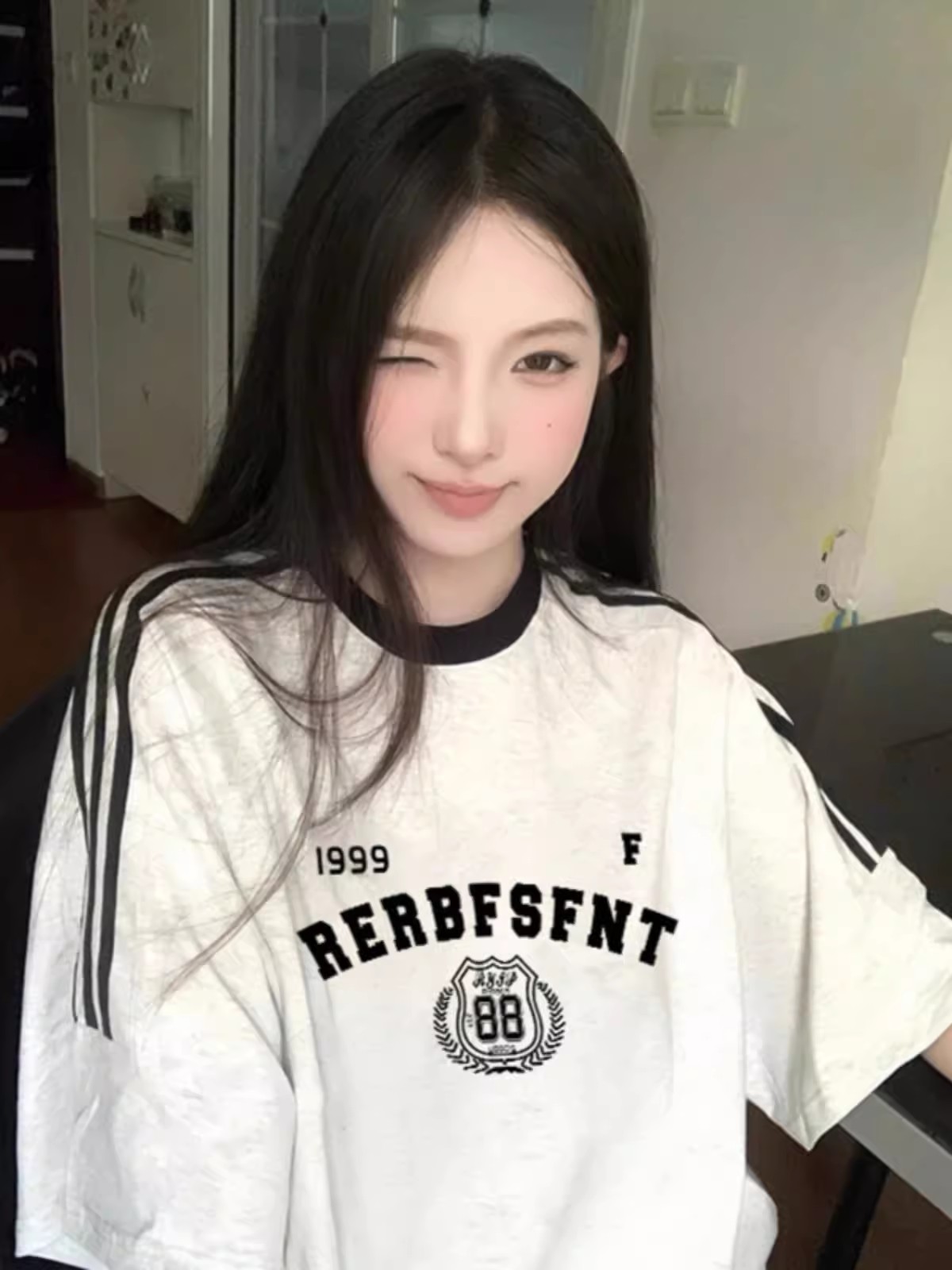 純棉 天貓質量 美式復古慵懶風小眾印花寬鬆百搭短袖T恤