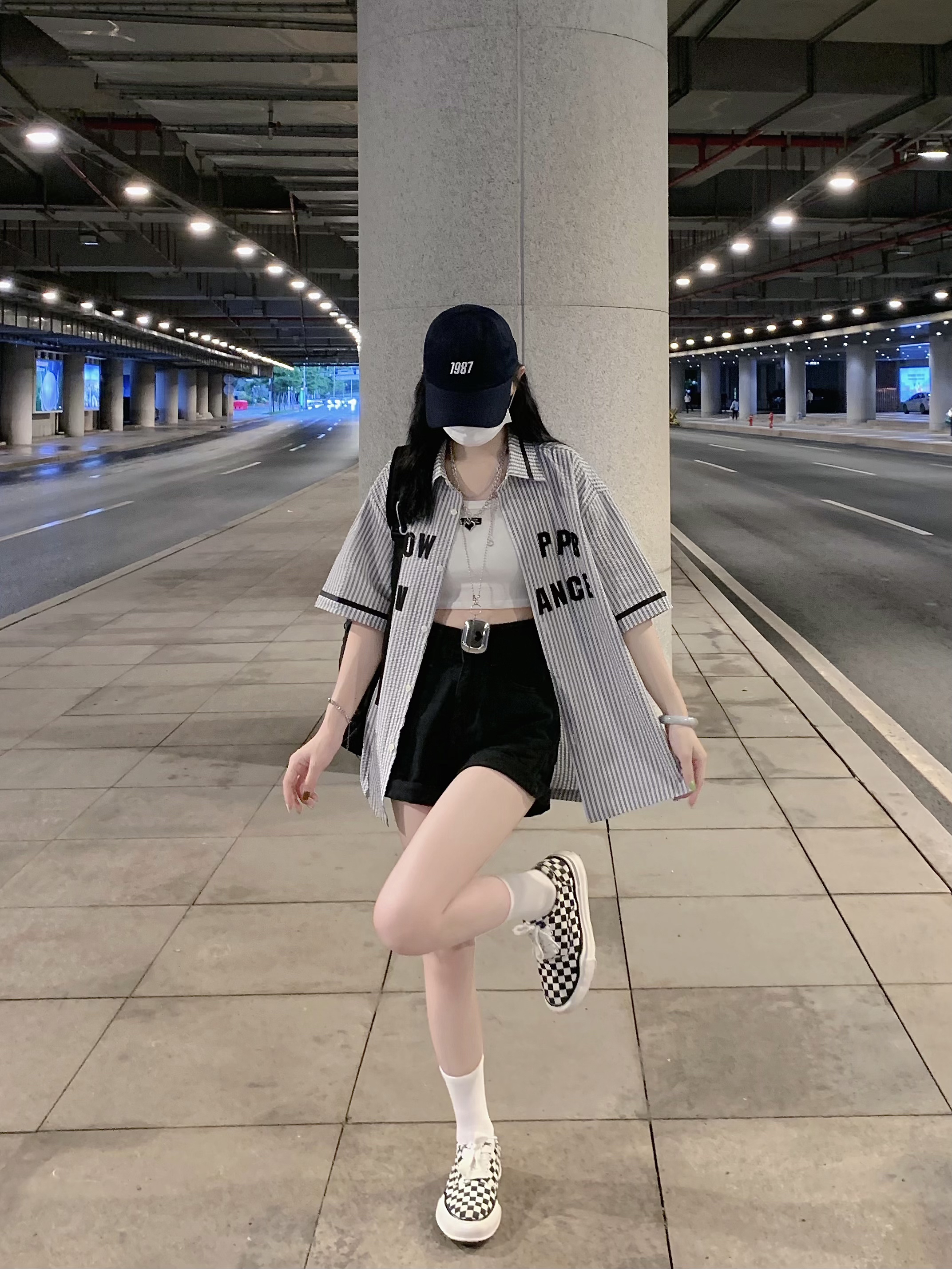 美式復古短袖襯衫女夏季新款條紋字母刺繡寬鬆休閒襯衣ins潮